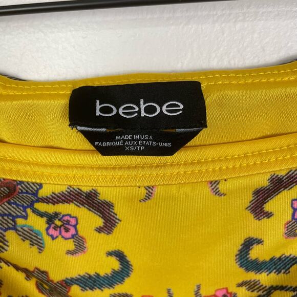 Bebe | Yellow Multi Color Floral Print Crop Tank Matching Skirt 2 Piece Set - Picture 10 of 11